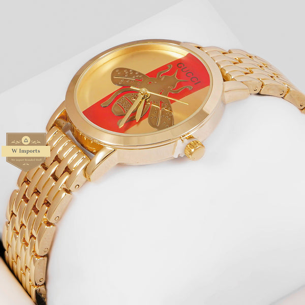 Latest Collection Butterfly Yellow Gold With Yellow & Red Dial Ladies Watch