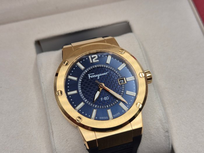 Ferragamo Men’s Swiss Made Quartz Gold Stainless Steel Black Dial 44mm Watch SFHY00821