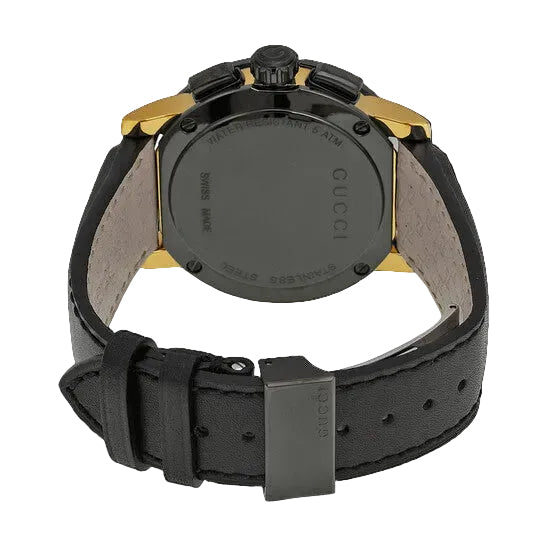 Gucci Men’s Swiss Made Quartz Leather Strap Black Dial 44mm Watch YA101203