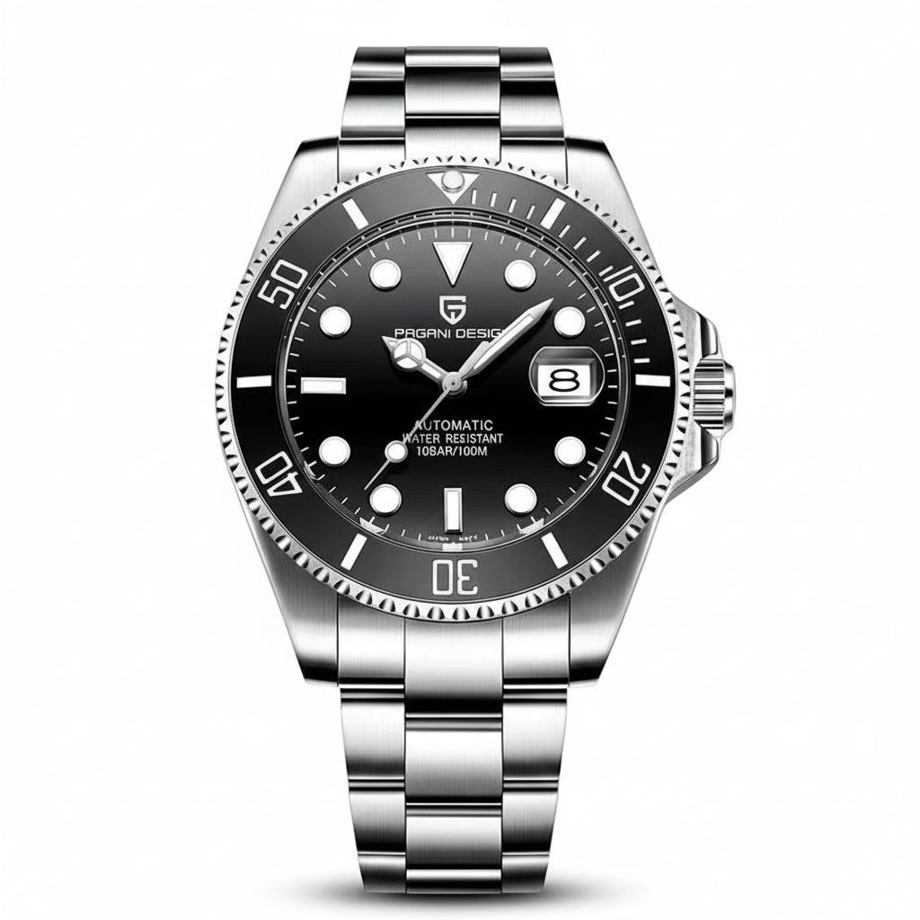 PAGANI DESIGN MEN'S WATCH STAINLESS STEEL BLACK DAIL DAIL AUTOMATIC WATCH SKU-1639