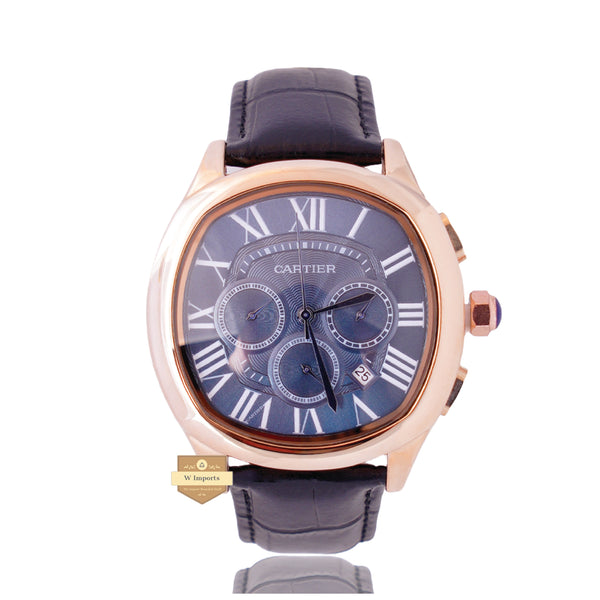 NEW LATEST CHRONOGRAPH COLLECTION ROSE GOLD WITH BLUE  DIAL & LEATHER STRAP WATCH