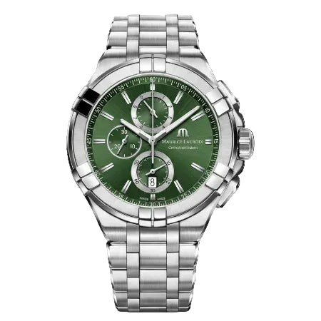Maurice Lacroix Men’s Quartz Swiss Made Silver Stainless Steel Green Dial 44mm Watch AI1018-SS002-630-1