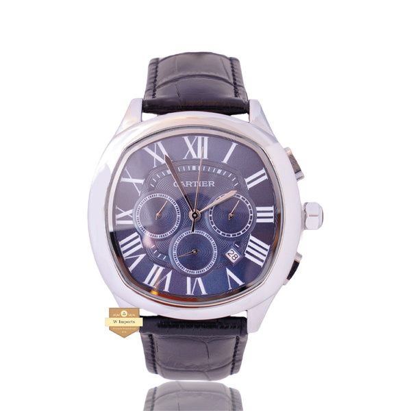 NEW LATEST CHRONOGRAPH COLLECTION SILVER WITH BLUE DIAL & LEATHER STRAP WATCH