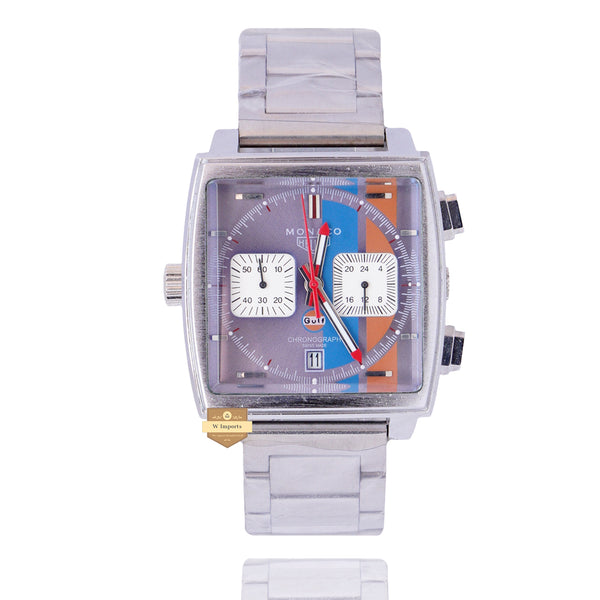 NEW LATEST CHRONOGRAPH COLLECTION SILVER WITH PURPLE DAIL & CHAIN WATCH