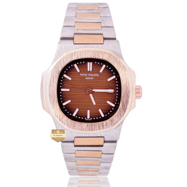NEW LATEST COLLECTION  TWO TONE ROSE GOLD WITH BROWN DAIL CHAIN WATCH
