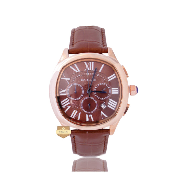 NEW LATEST CHRONOGRAPH COLLECTION ROSE GOLD WITH BROWN DIAL & LEATHER STRAP WATCH
