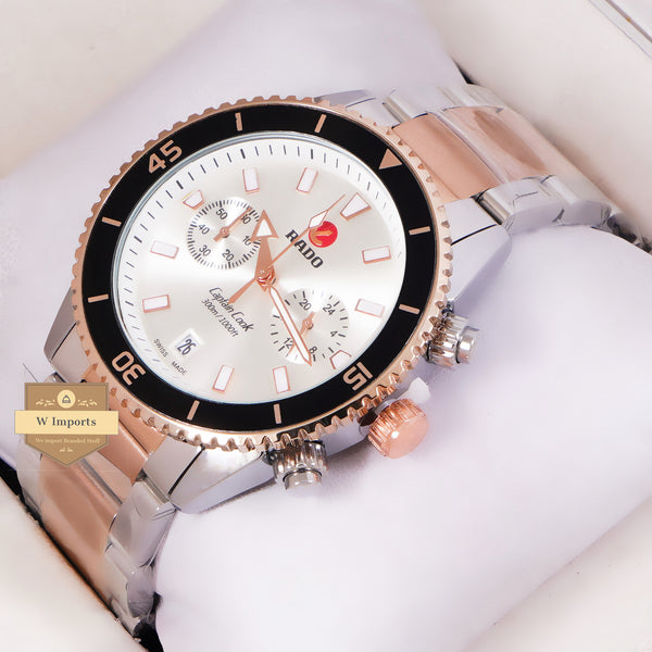 NEW LATEST CHRONOGRAPH COLLECTION TWO TONE ROSE GOLD  WITH SILVER DAIL & CHAIN WATCH