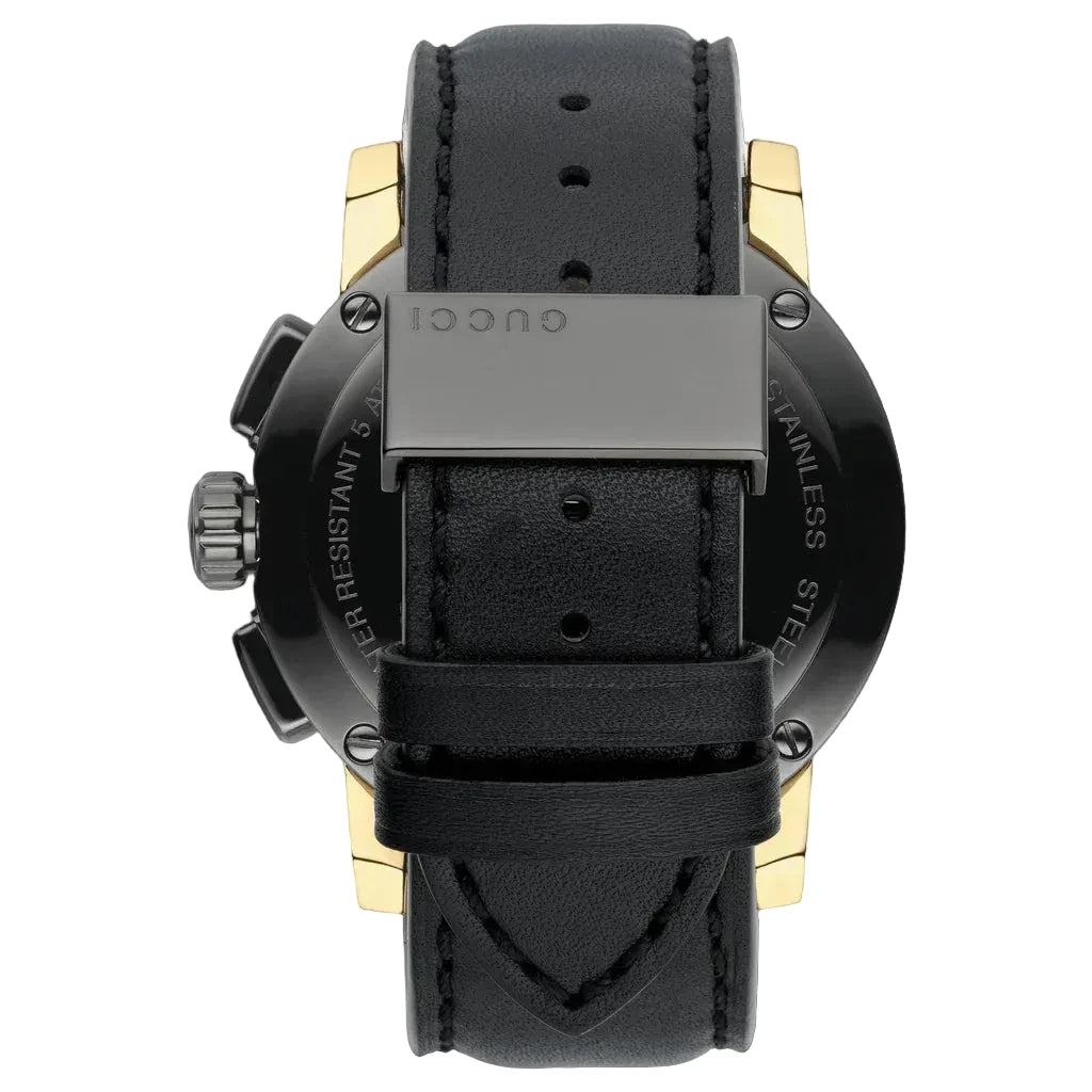 Gucci Men’s Swiss Made Quartz Leather Strap Black Dial 44mm Watch YA101203