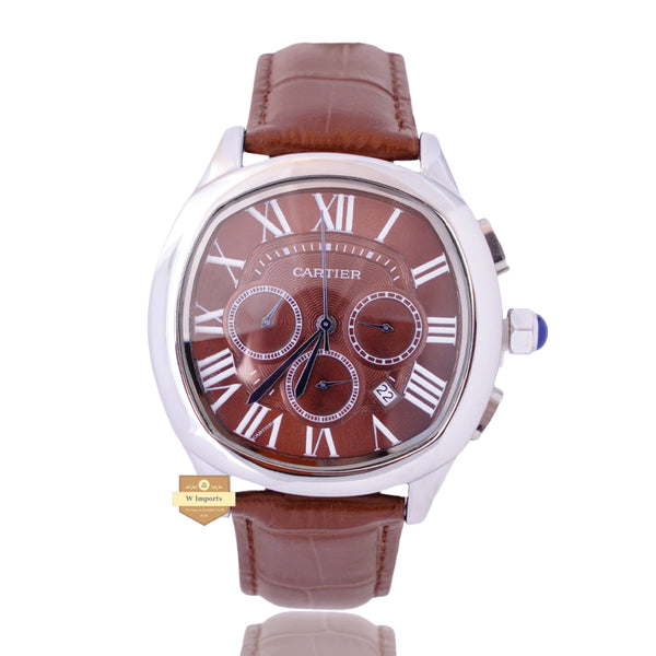 NEW LATEST CHRONOGRAPH COLLECTION SILVER WITH BROWN DIAL & LEATHER STRAP WATCH