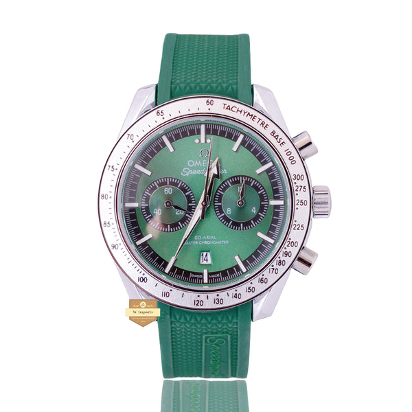 NEW LATEST CHRONOGRAPH COLLECTION SILVER WITH GREEN DIAL & SILICON STRAP WATCH