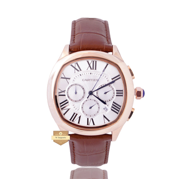 NEW LATEST CHRONOGRAPH COLLECTION ROSE GOLD WITH WHITE DIAL & LEATHER STRAP WATCH