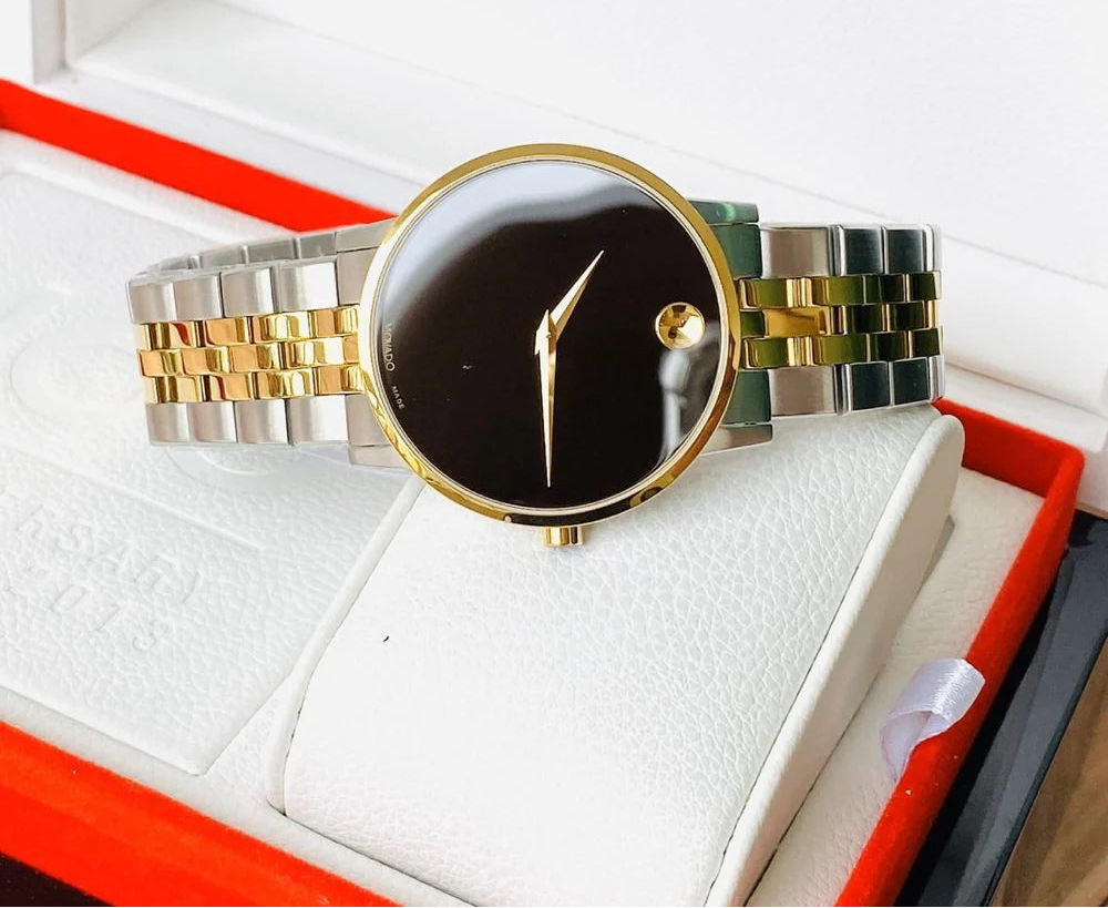 Movado Men’s Swiss Made Quartz Two Tone Yellow Gold Stainless Steel Black Dial 40mm Watch 0607200