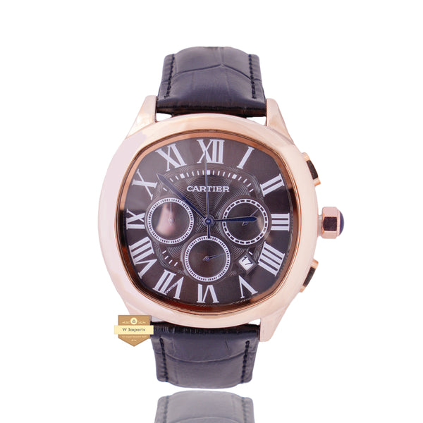 NEW LATEST CHRONOGRAPH COLLECTION ROSE GOLD WITH BLACK DIAL & LEATHER STRAP WATCH