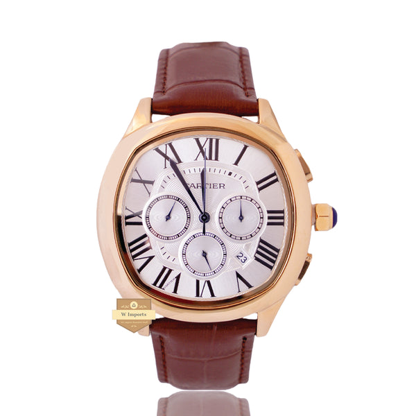 NEW LATEST CHRONOGRAPH COLLECTION YELLOW GOLD WITH WHITE DIAL & LEATHER STRAP WATCH