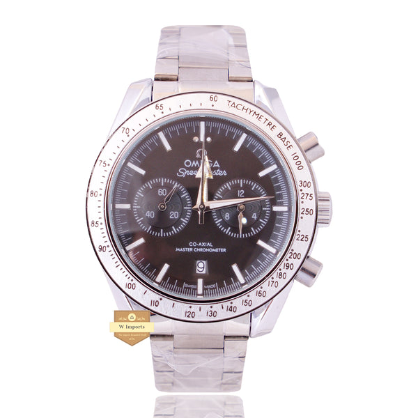 NEW LATEST CHRONOGRAPH COLLECTION SILVER WITH BLACK DIAL & CHAIN WATCH