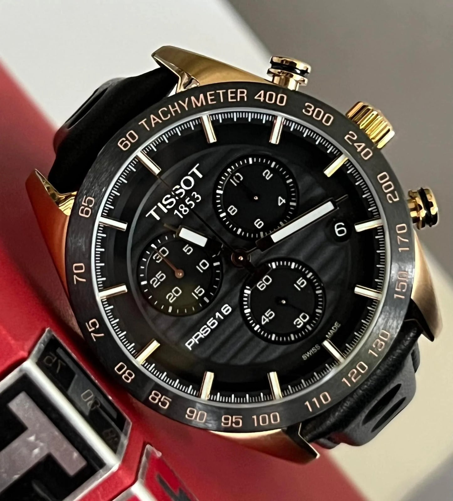 TISSOT Men’s Quartz Swiss Made Black Leather Strap Black Dial 42mm Watch T100.417.36.051.00