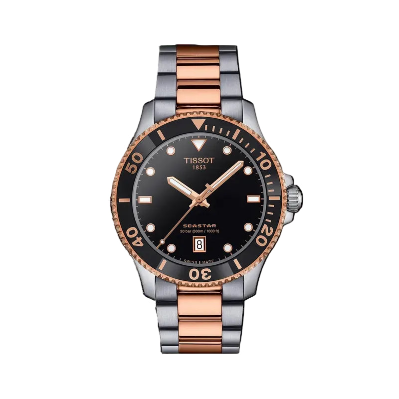 TISSOT Seastar Men’s Quartz Swiss Made Two-Tone Stainless Steel Black Dial 40mm Watch T120.410.22.051.01