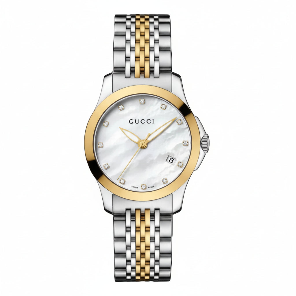 Gucci Women’s Swiss Made Quartz Stainless Steel Mother of Pearl Dial 27mm Watch YA126513
