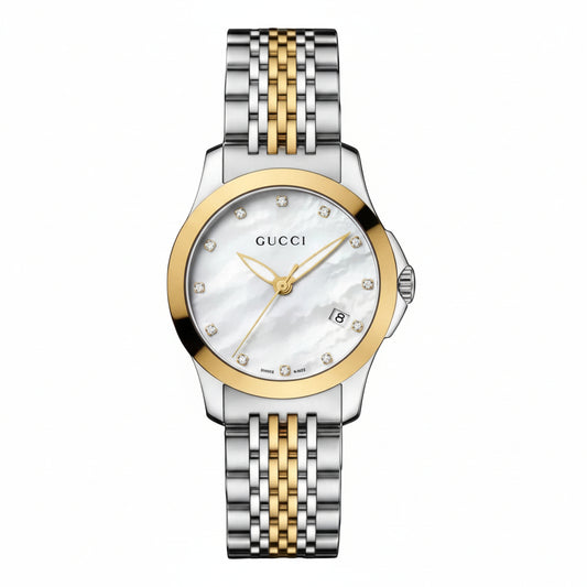 Gucci Women’s Swiss Made Quartz Stainless Steel Mother of Pearl Dial 27mm Watch YA126513