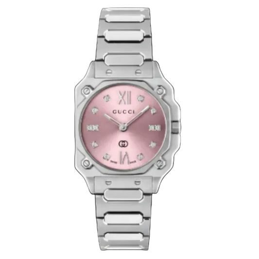 Gucci Women’s Quartz Swiss Made Silver Stainless Steel Pink Dial 24mm Watch YA166501