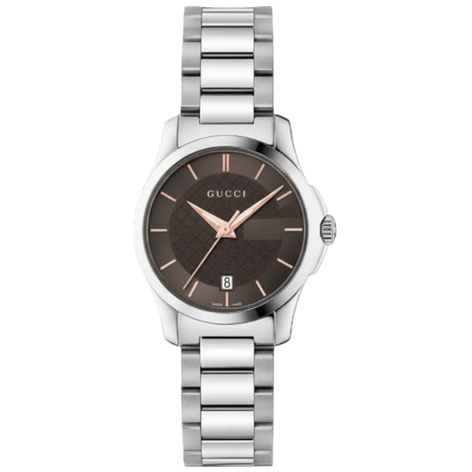Gucci Women’s Swiss Made Quartz Silver Stainless Steel Brown Dial 27mm Watch YA126529