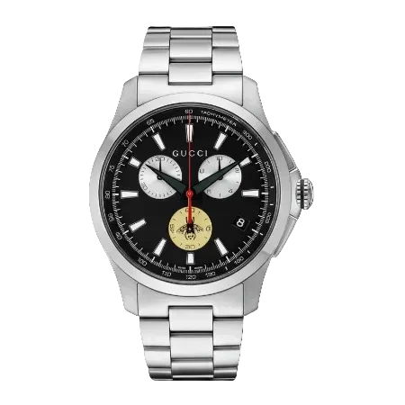 Gucci Men’s Swiss Made Quartz Silver Stainless Steel Black Dial 44mm Watch YA126267