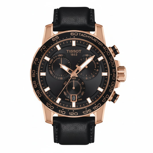 TISSOT Men’s Swiss Made Quartz Black Leather Strap Black Dial 45mm Watch T125.617.36.051.00