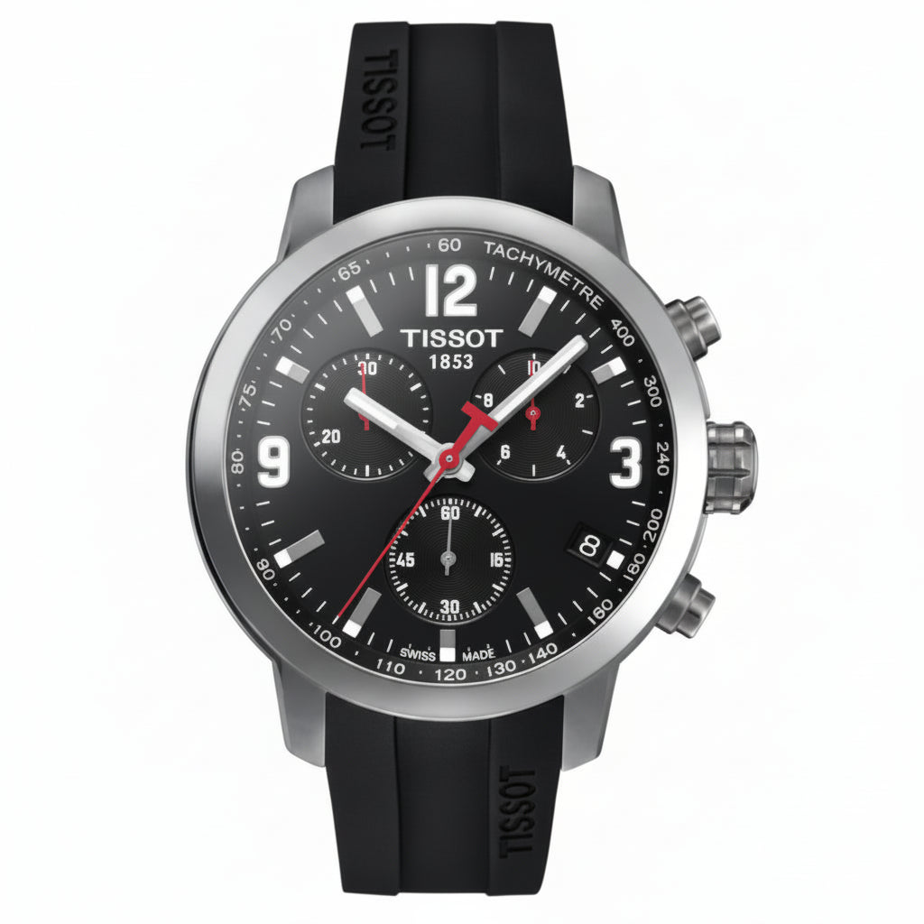 TISSOT PRC 200 Men’s Quartz Swiss Made Black Silicone Strap Black Dial 42mm Watch T055.417.17.057.00