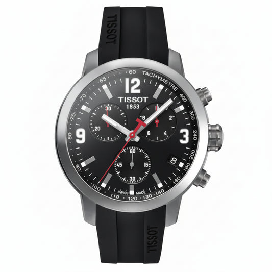 TISSOT PRC 200 Men’s Quartz Swiss Made Black Silicone Strap Black Dial 42mm Watch T055.417.17.057.00