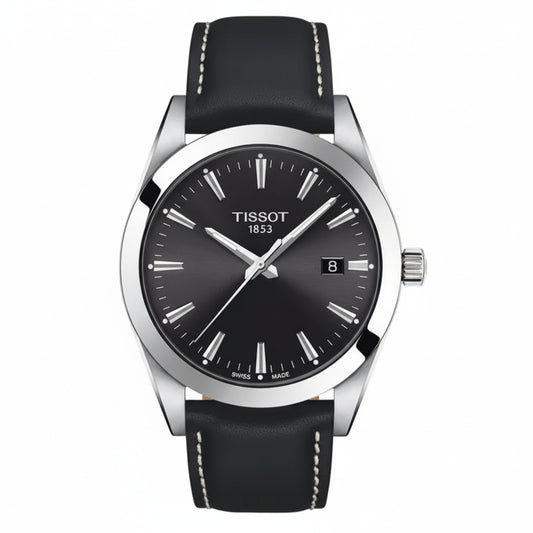 TISSOT Men’s Swiss Made Quartz Black Leather Strap Black Dial 40mm Watch T127.410.16.051.00