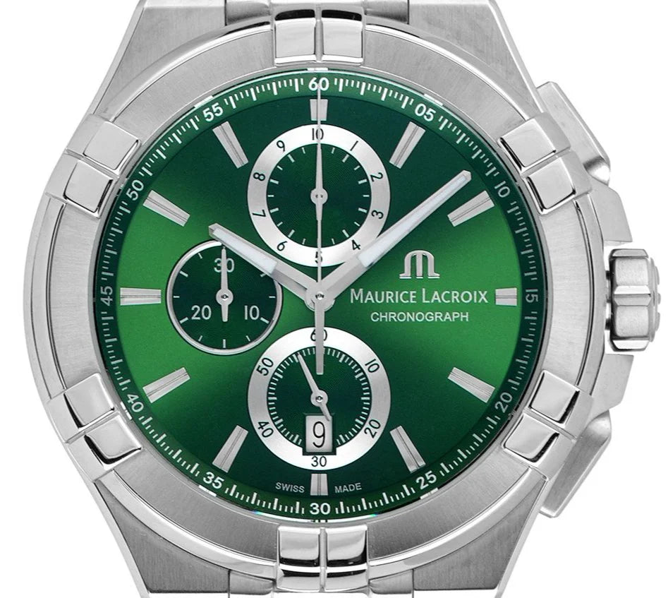 Maurice Lacroix Men’s Quartz Swiss Made Silver Stainless Steel Green Dial 44mm Watch AI1018-SS002-630-1
