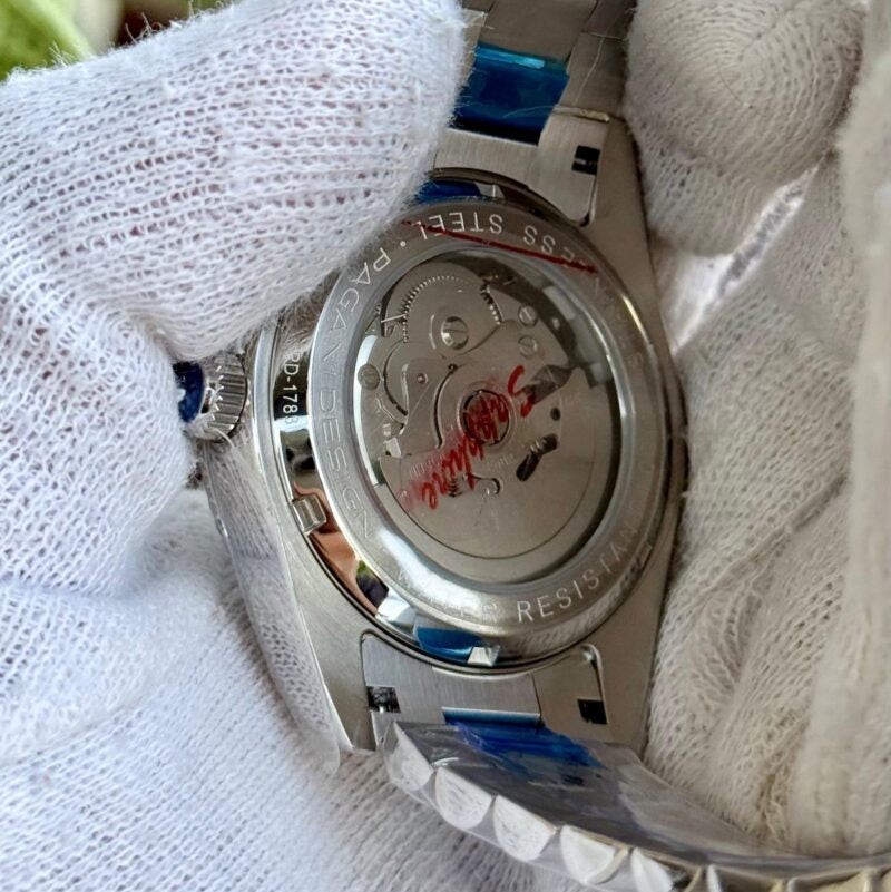 PAGANI DESIGN MEN'S WIMBLEDON DAYNDATE AUTOMATIC SILVER STAINLESS STEEL CARCOAL DAIL CHAIN WATCH SKU-PD1783