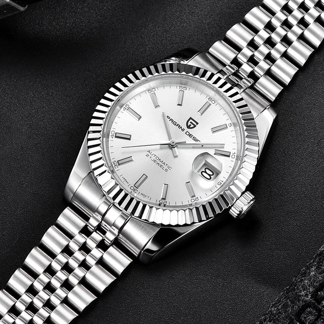 PAGANI DESIGN MEN'S DATEJUST 41MM ALL SILVER STAINLESS STEEL JUBILEE BARACELATE AUTOMATIC SKU-PD1645