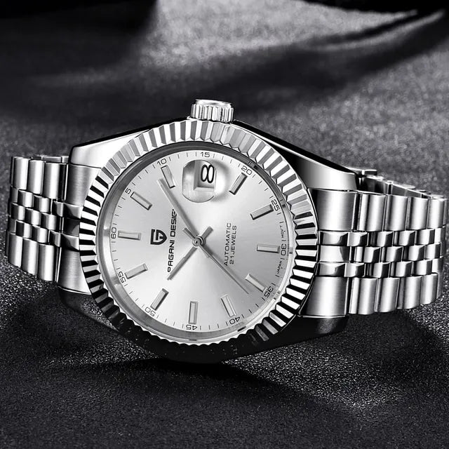 PAGANI DESIGN MEN'S DATEJUST 41MM ALL SILVER STAINLESS STEEL JUBILEE BARACELATE AUTOMATIC SKU-PD1645