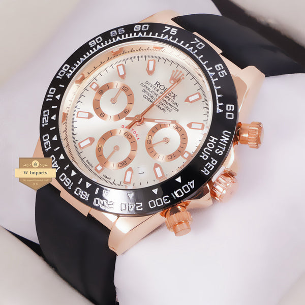 NEW LATEST CHRONOGRAPH COLLECTION ROSE GOLD WITH SILVER DAIL & SILICON STRAP WATCH