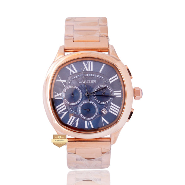 NEW LATEST CHRONOGRAPH COLLECTION ROSE GOLD WITH BLUE DIAL & CHAIN WATCH