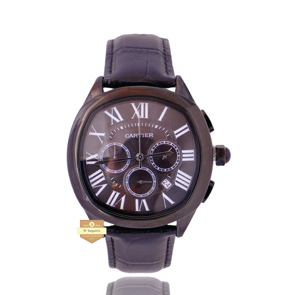 NEW LATEST CHRONOGRAPH COLLECTION ALL BLACK WITH BLACK DIAL & LEATHER STRAP WATCH