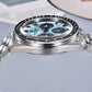 PAGANI DESIGN MEN'S CHRONOGRPAH SILVER STAINLESS STEEL ICE BLUE DAIL CHAIN WATCH SKU-PD1701V4