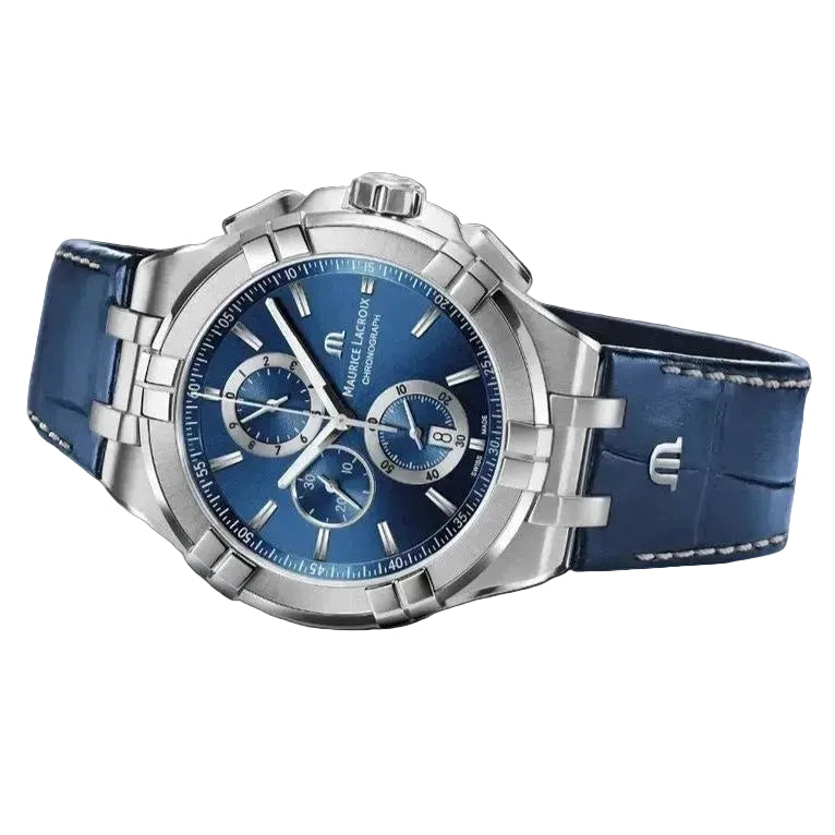 Maurice Lacroix Men’s Quartz Swiss Made Blue Leather Strap Blue Dial 44mm Watch AI1018-SS001-430-1