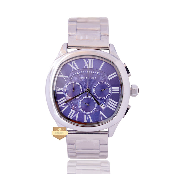 NEW LATEST CHRONOGRAPH COLLECTION SILVER WITH BLUE DIAL & CHAIN WATCH