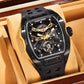 PAGANI DESIGN MEN'S WATCH SKELETON ALL BLACK SAPPHIRE GLASS BLACK DAIL BLACK RUBBER STRAP AUTOMATIC SKU-PD-YS018