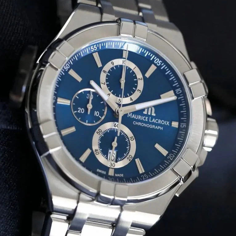 Maurice Lacroix Men’s Quartz Swiss Made Silver Stainless Steel Blue Dial 44mm Watch AI1018-SS002-430-1
