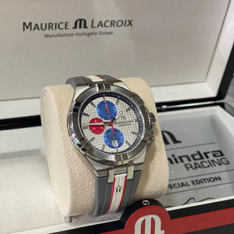 Maurice Lacroix Men’s Quartz Swiss Made Multi Color Silicone Strap Silver Sunray Dial 44mm Watch AI1018-TT031-130-2
