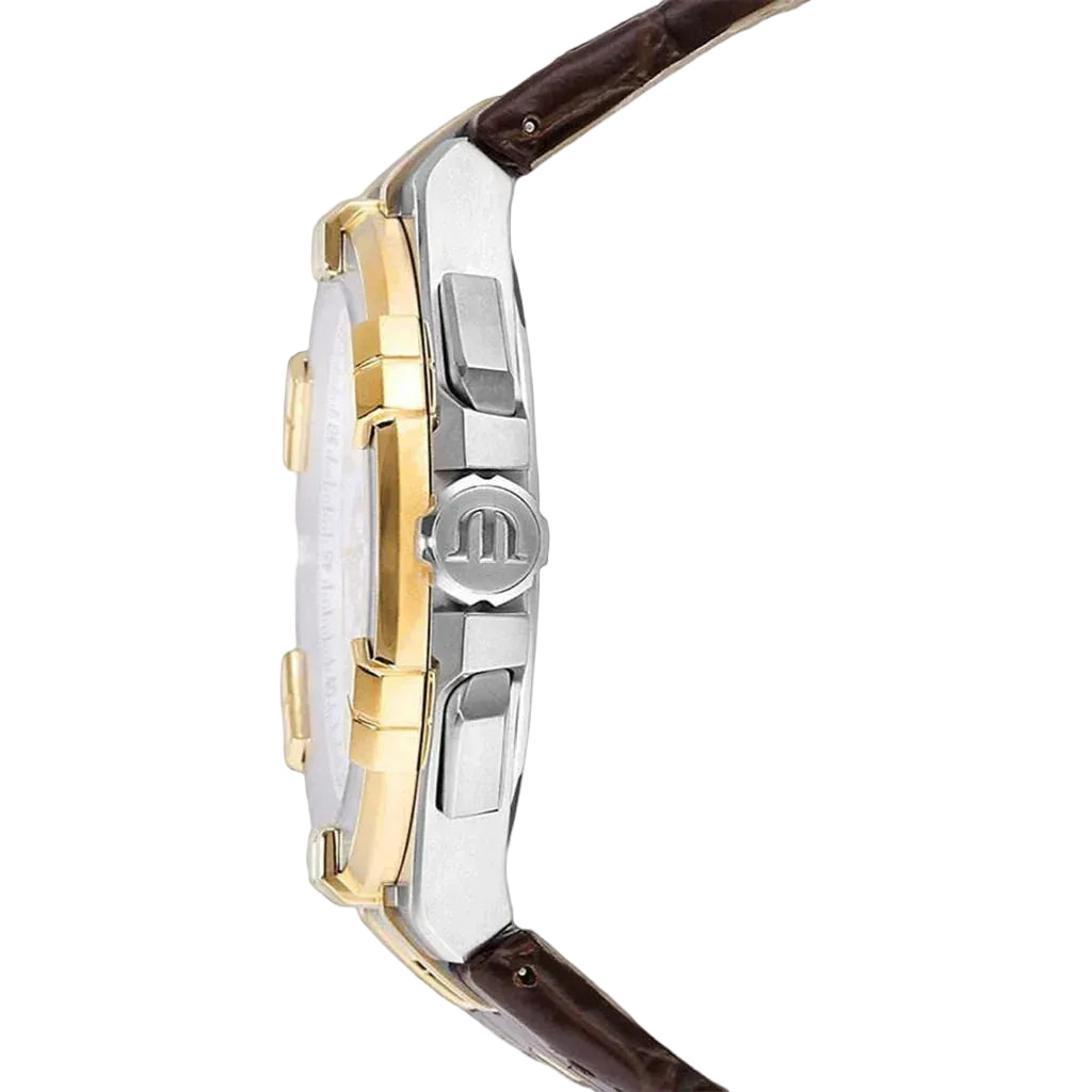 Maurice Lacroix Men’s Quartz Swiss Made Brown Leather Strap Silver Dial 44mm Watch AI1018-PVY11-132-1