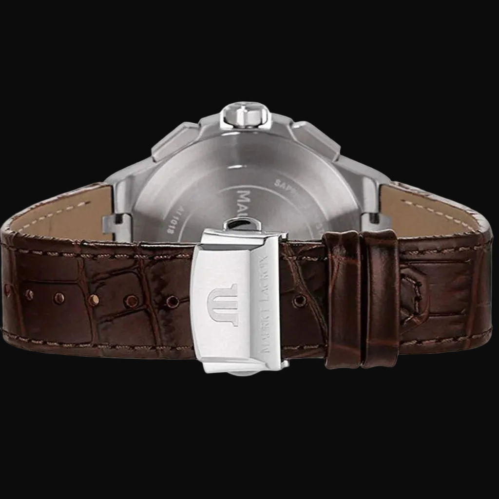 Maurice Lacroix Men’s Quartz Swiss Made Brown Leather Strap Silver Dial 44mm Watch AI1018-PVY11-132-1