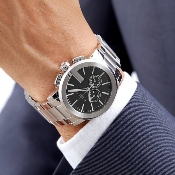 Gucci Men’s Swiss Made Quartz Stainless Steel Silver Dial 44mm Watch YA101204