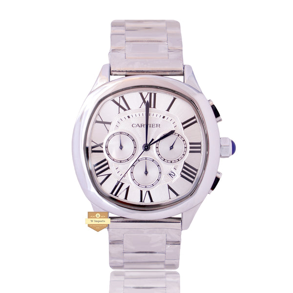 NEW LATEST CHRONOGRAPH COLLECTION ALL SILVER WITH WHITE DIAL & CHAIN WATCH