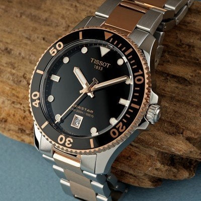 TISSOT Seastar Men’s Quartz Swiss Made Two-Tone Stainless Steel Black Dial 40mm Watch T120.410.22.051.01