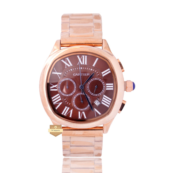 NEW LATEST CHRONOGRAPH COLLECTION ROSE GOLD WITH BROWN DIAL & CHAIN WATCH