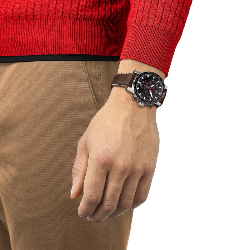 TISSOT Men’s Swiss Made Quartz Brown Leather Strap Black Dial 45mm Watch T125.617.16.051.01